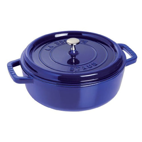 Staub Dark Blue Enameled Cast Iron Wide Round Oven with Lid, 6 Quart