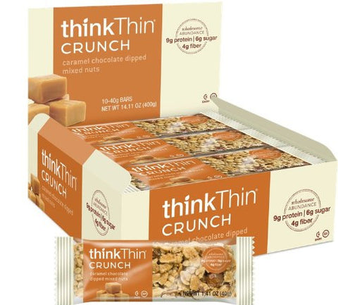 Crunch Bar- Caramel Chocolate Dipped Mixed Nuts- Box Think Thin 10 Bars 1 Box