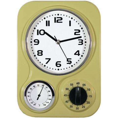 Metal Kitchen Wall Clock with Thermometer & Timer              Color - Nude
