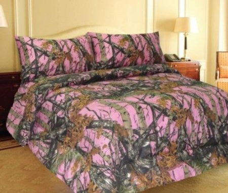 "The Woods" Pink Camouflage 800 Print Bed Sheet - Queen