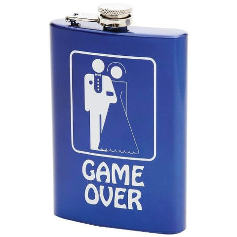 8oz Stainless Steel Flask - Blue, Game Over Graphic