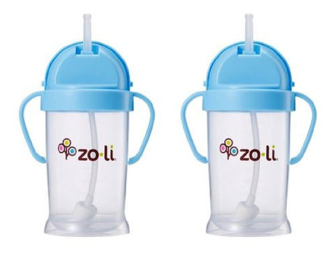 Zoli Baby Bot XL Straw Sippy Cup 9 oz - 2 Pack, Blue/Blue