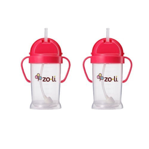 Zoli Baby Bot XL Straw Sippy Cup 9 oz - 2 Pack, Pink/Pink