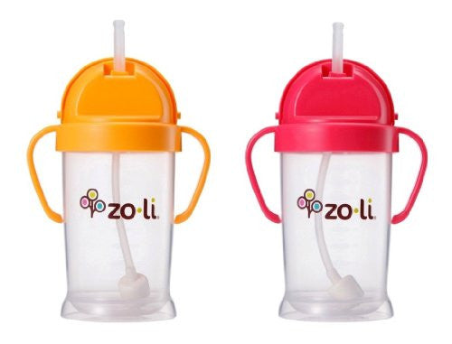 Zoli Baby Bot XL Straw Sippy Cup 9 oz - 2 Pack, Orange/Pink