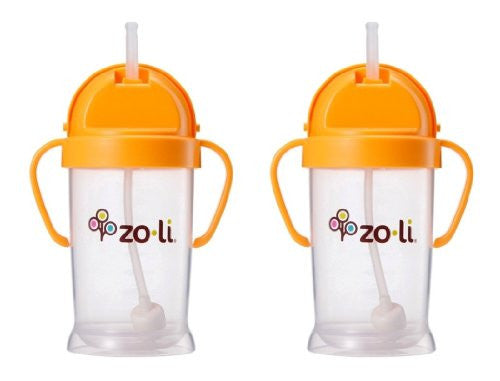 Zoli Baby Bot XL Straw Sippy Cup 9 oz - 2 Pack, Orange/Orange
