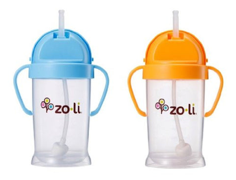 Zoli Baby Bot XL Straw Sippy Cup 9 oz - 2 Pack, Blue/Orange