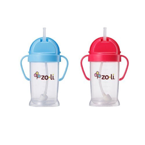 Zoli Baby Bot XL Straw Sippy Cup 9 oz - 2 Pack, Blue/Pink