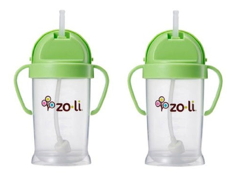 Zoli Baby Bot XL Straw Sippy Cup 9 oz - 2 Pack, Green/Green