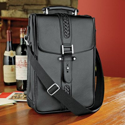 Genuine Leather 2 Bottle Wine Tote Bag