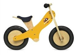 Yellow Chalkboard wooden balance bike with foot pegs, adjustable seat and EVA airless tires