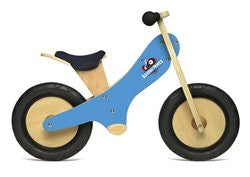 Blue Chalkboard wooden balance bike with foot pegs, adjustable seat and EVA airless tires