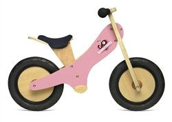 Pink Chalkboard wooden balance bike with foot pegs, adjustable seat and EVA airless tires