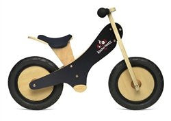 Black Chalkboard wooden balance bike with foot pegs, adjustable seat and EVA airless tires