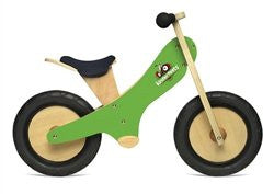 Green Chalkboard wooden balance bike with foot pegs, adjustable seat and EVA airless tires