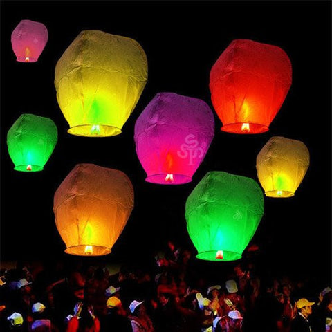 10pcs Chinese Sky Fly Fire Lanterns Wish Party Wedding Birthday Multi Color
