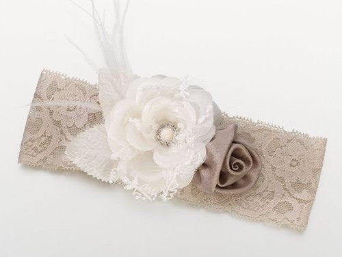 Taupe/Ivory Vintage Lace Wide Garter