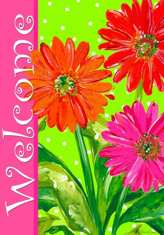 Bright Gerber Daisiers "Welcome" 12"x18" Garden Flag
