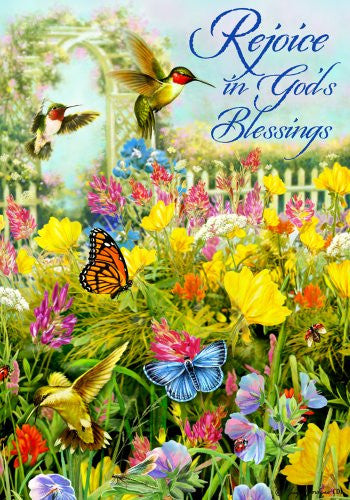 Rejoice in Gods Blessings Monarch Butterfly Hummingbird House Flag 28 x 40