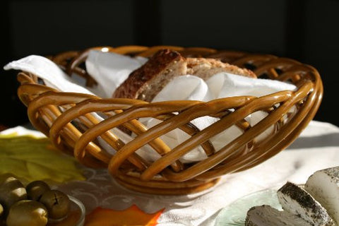 Medium Ceramic Bread and Fruit Basket, Round (Caramel)