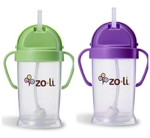 Zoli Baby Bot XL Straw Sippy Cup 9 oz 2 Pack, Green/Purple