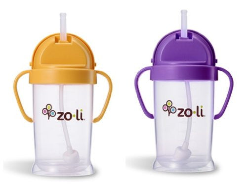 Zoli Baby Bot XL Straw Sippy Cup 9 oz 2 Pack, Orange/Purple
