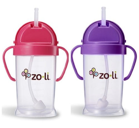 Zoli Baby Bot XL Straw Sippy Cup 9 oz 2 Pack, Pink/Purple