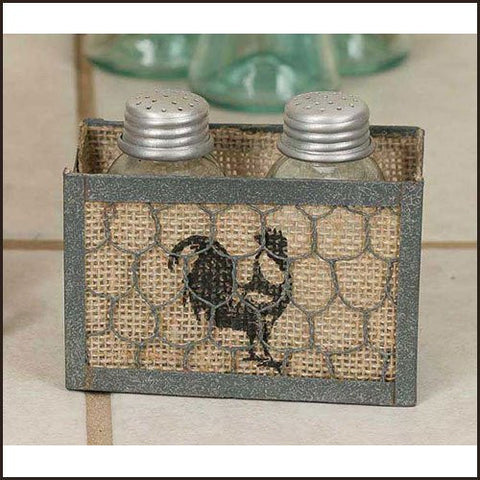 Chicken Wire Burlap Salt and Pepper Caddy - Rooster