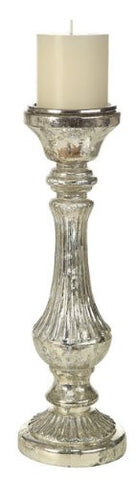 15"H Mercury Glass Pillar Holder, Holds 4" Pillar Candle, Antique Silver