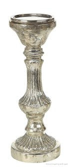 12"H Mercury Glass Pillar Holder, Holds 3" Pillar Candle, Antique Silver
