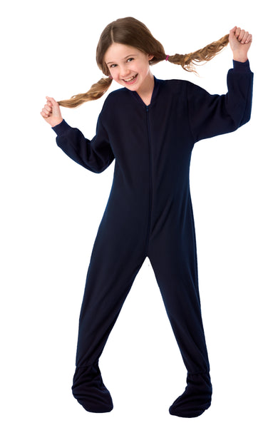 Kids Big Feet Navy Fleece Footed Pajamas