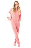 Adult Big Feet Pink Fleece Hooded Footed Pajamas