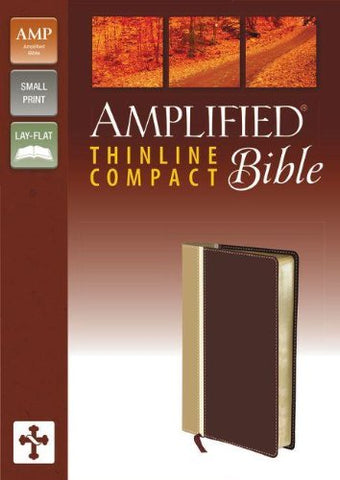 Amplified Thinline Bible, Compact, Tan/Burgundy - Leather-look
