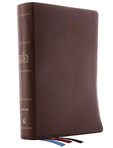 The NIV, Open Bible, Genuine Leather, Brown, Red Letter, Comfort Print: Complete Reference System (Leather-bound)