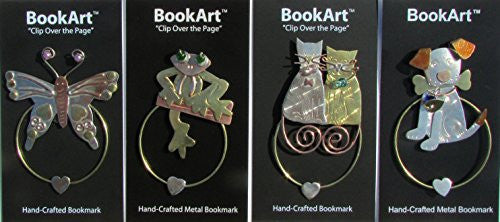 (4 Piece Bundle Pack) Butterfly Clip-Over-The-Page Bookmark and Frog Clip-Over-The-Page Bookmark and Meow Love Cats Clip-Over-The-Page Bookmark and Dog & Bone Clip-Over-The-Page Bookmark