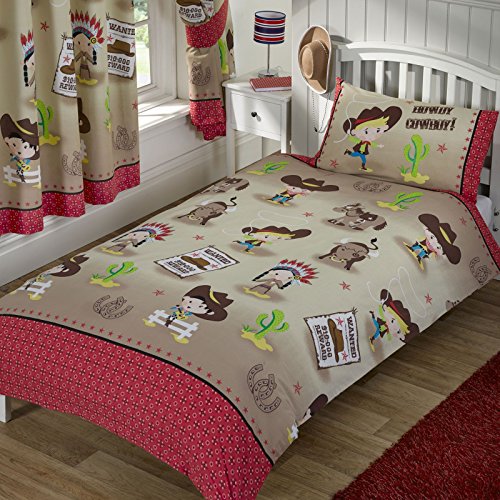 Howdy Cowboy Single Duvet Cover And Pillowcase Set - 135cm x 200cm Pillowcase size: 50cm x 75cm (Sand)