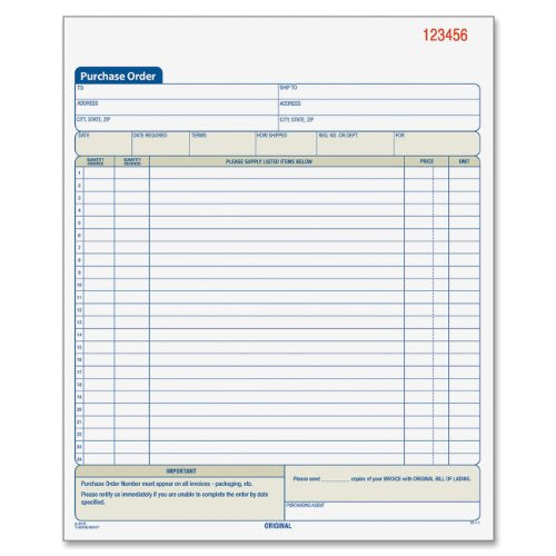 Adams Purchase Order Book, 2-Part, Carbonless, 50 Sets/Book, 8-3/8" x 10-11/16"