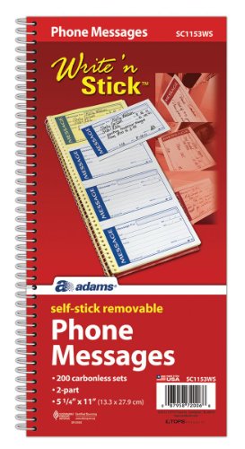 Adams Write 'n Stick Message Book, 2-Part, Carbonless, 4/Page, 200 Sets/Book (Spiral)