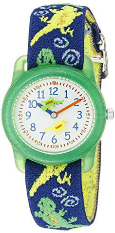 Kid's Analog Green/Blue Gecko Elastic Fabric Strap Watch