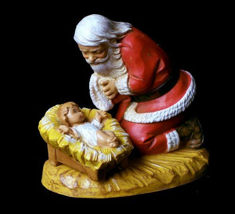 4"WOODTONE KNEELING SANTA FIG FONTANINI