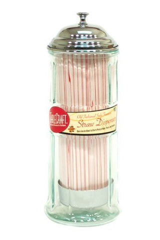 Glass Straw Jar w/straws, Chrome Plated Metal Top