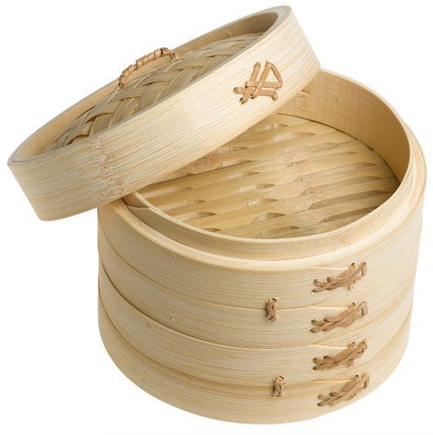 Bamboo Steamer Two Tiers 6in