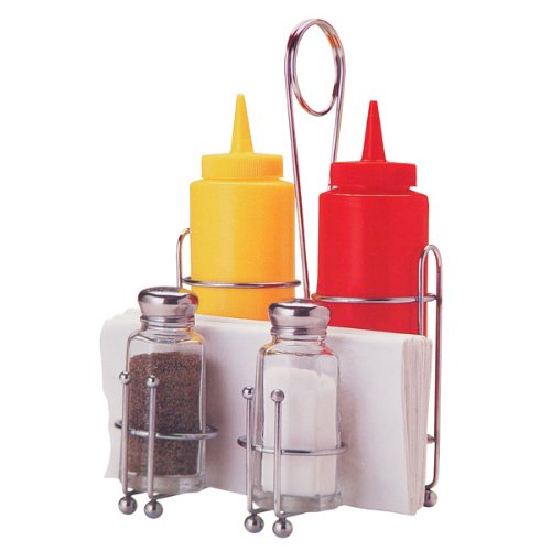 5 piece Condiment Set, 8 oz dispenser, 2, 2 oz S&P, w/rack