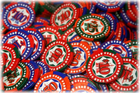 Bulk Chocolate Casino Poker Chips, 410/5lb bag, mixed denominations, 1.5"