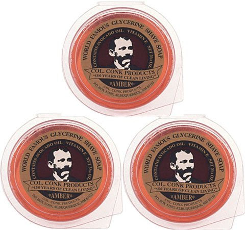 Col. Conk Amber Shave Soap 3.75 oz, USA - Pack of 3
