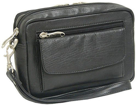 Harness Cowhide Colombian Leather Clutch and Compact Organizer, 5.5" x 8.75" x 2.5" - Black