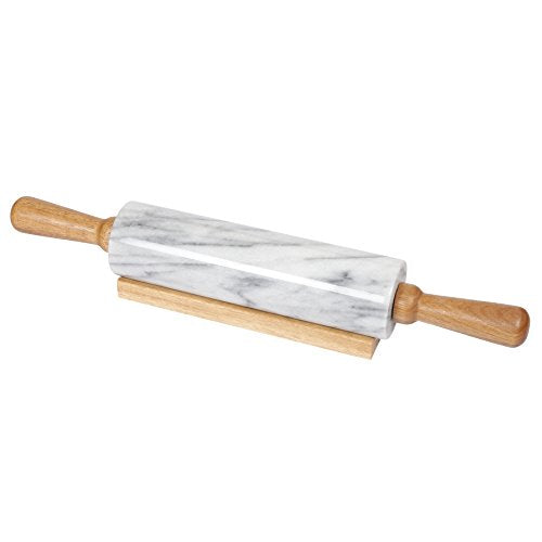 WHITE MARBLE - Deluxe Rolling Pin w/Wood Cradle