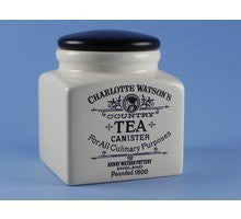 Charlotte Watson Square Jar Small Tea, Cream with wooden black lid