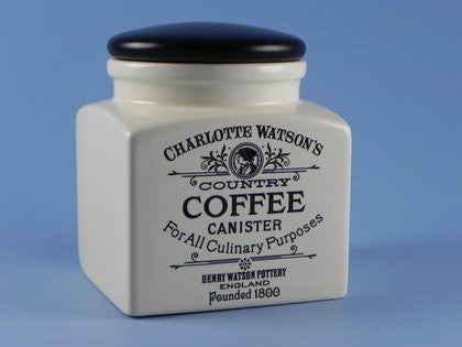 Charlotte Watson Square Jar Small Coffee, Cream with wooden black lid