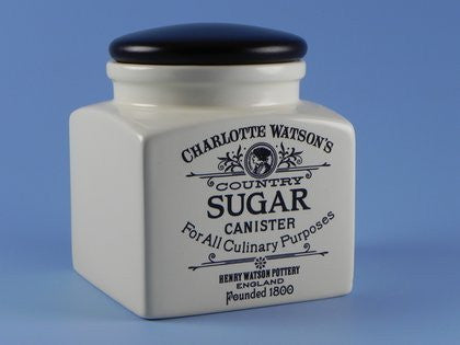 Charlotte Watson Square Jar Small Sugar, Cream with wooden black lid