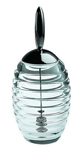 Honey Pot In Crystalline Glass With Dipper And Lid- 7¾ In.